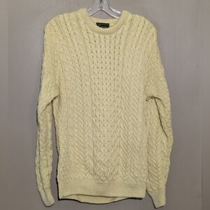 Carraig DonnFisherman Wool Knit Sweater Light Yellow, Size:Small
